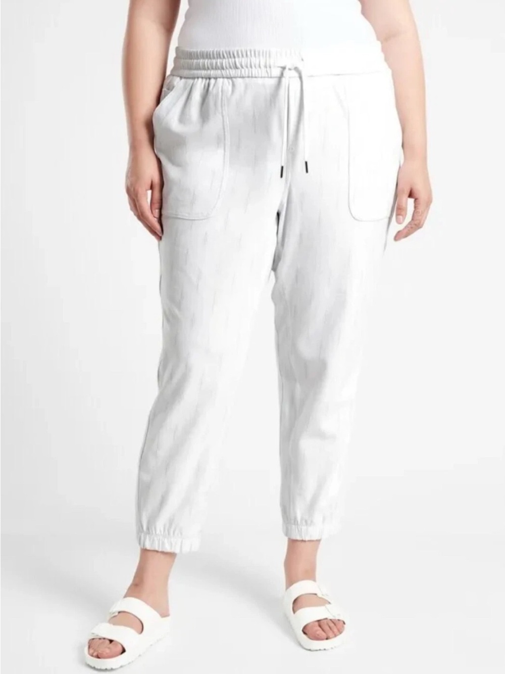 Athleta Joggers $109 4 White Grey Printed Farallon Cotton Spandex Ankle pants